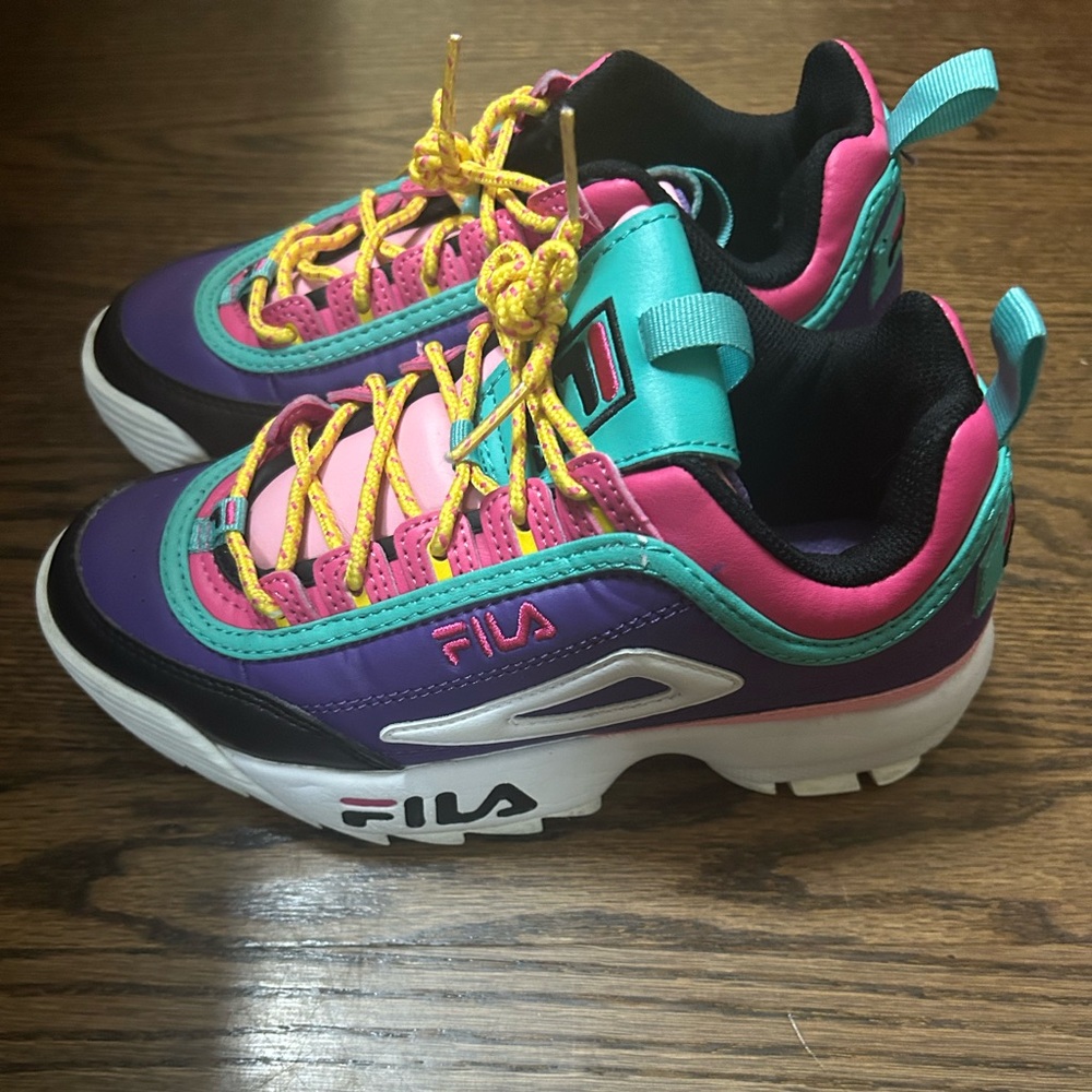 Gently used FILA Disruptors multi colored!